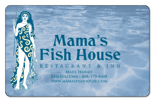 Mamas Fish House logo over water